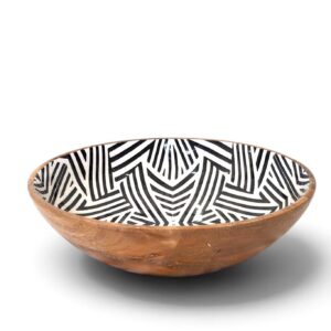 wood bowl 25 enamel white and black