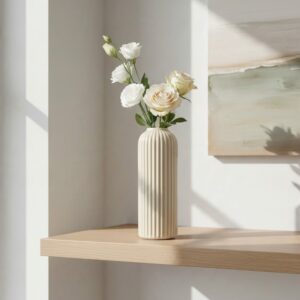 ceramic vase 22 white ribbed lifestyle