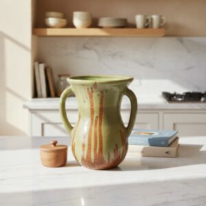 ceramic vase 54 green handles lifestyle